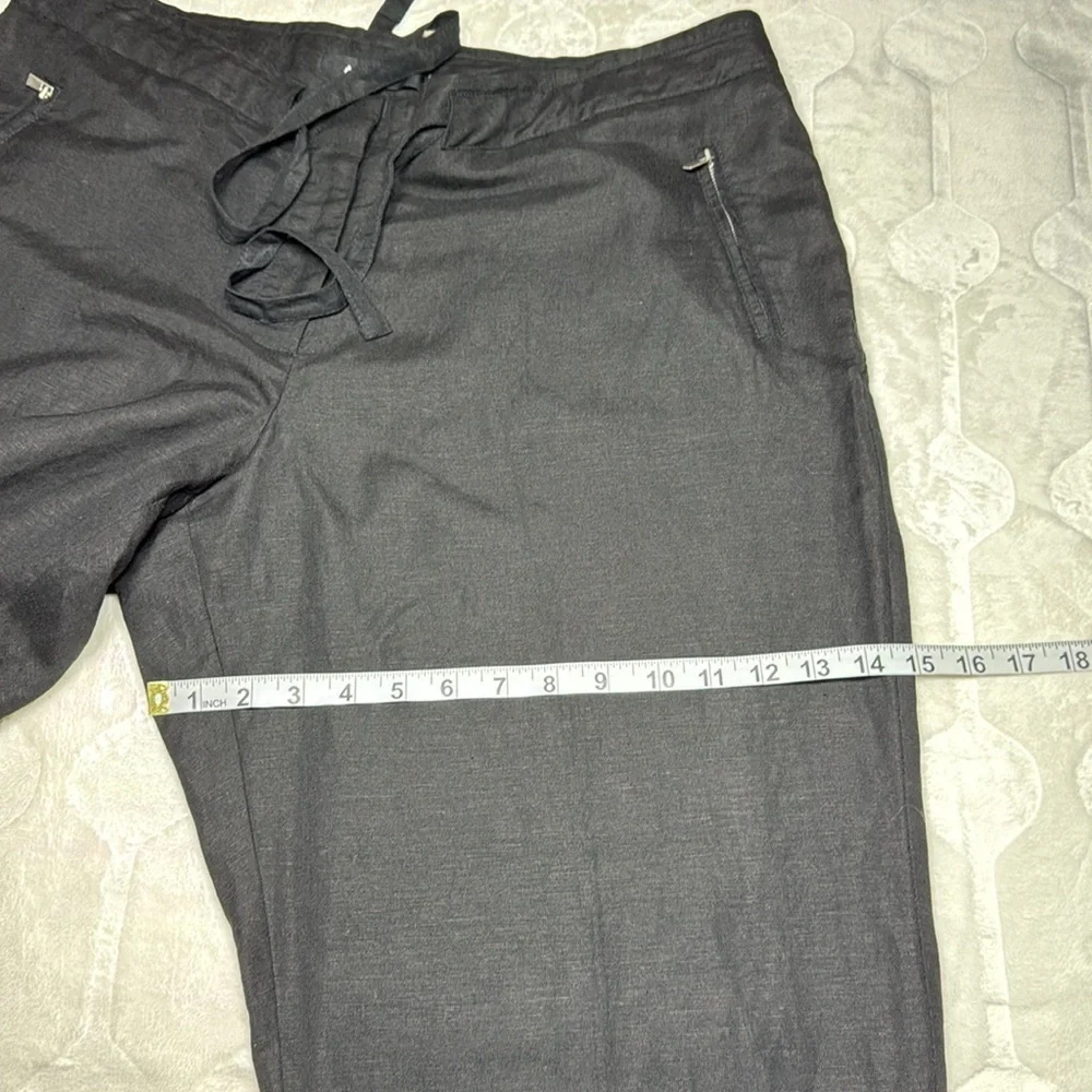 Ashley Stewart Black Breathable Linen Pants Full-Length Belted Loose Fit Size 16